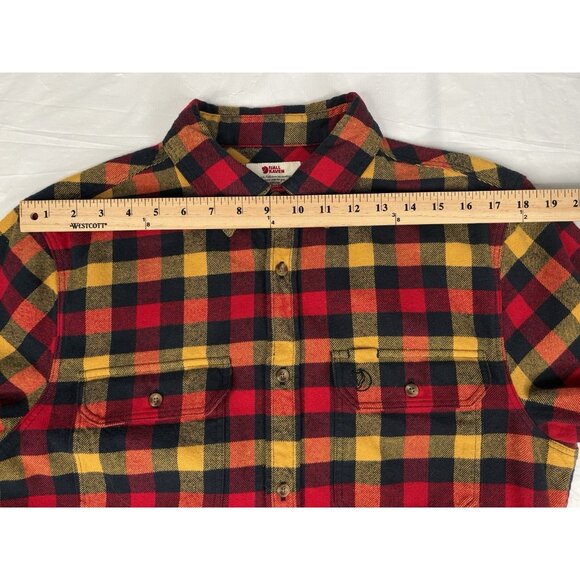Fjallraven Skog Flannel Shirt Men’s Large Slim Fit Button Down Yellow Red Plaid - Picture 14 of 15